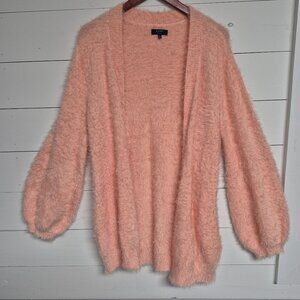 Kaari Blue Womens Peach Fuzzy Open Front Cardigan Sweater Size L Soft and Cozy